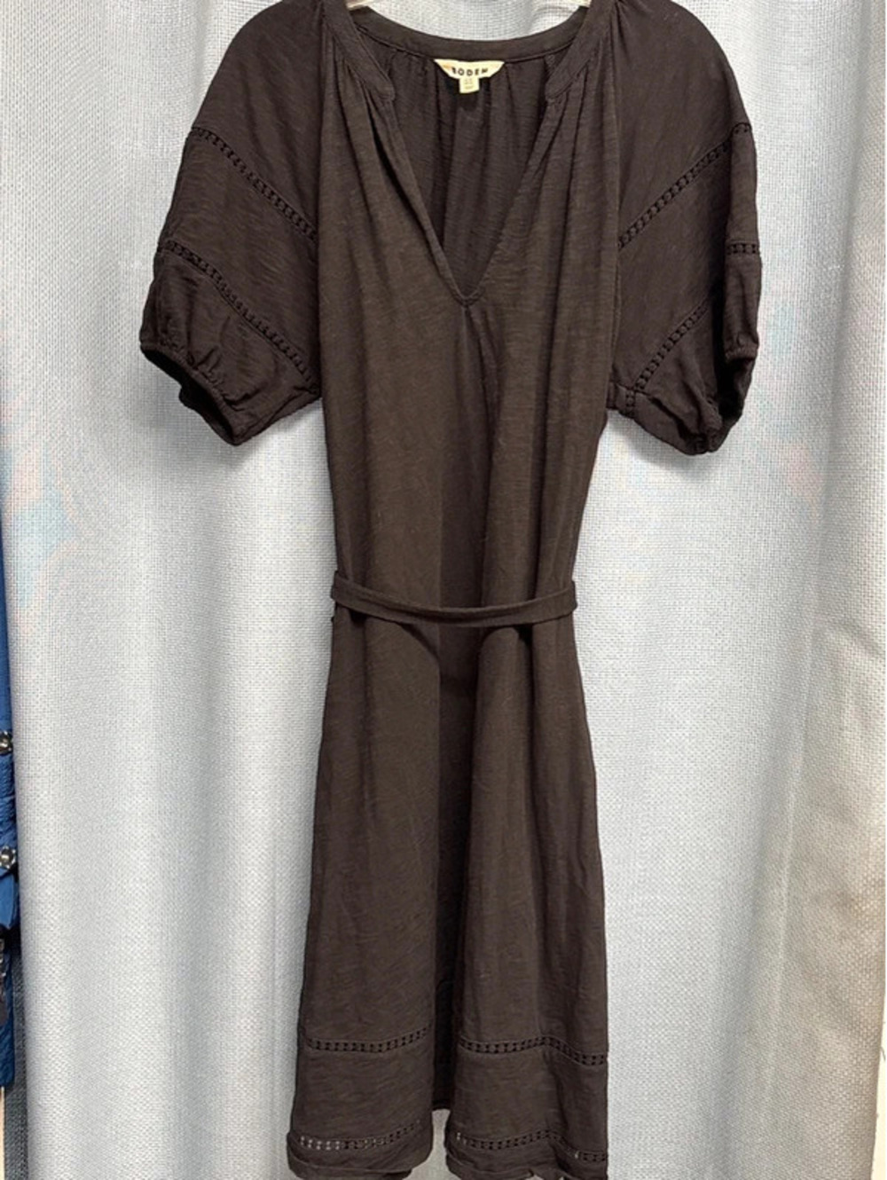 Boden, black eyelet puff sleeve dress